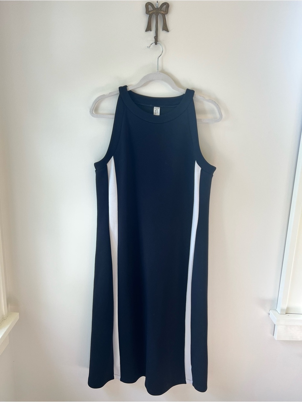 SPANX AirEssentials Tank Midi Dress Black White Side Panel L Sleeveless
